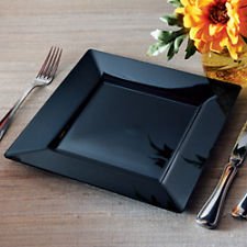 Square Plastic Dinner / Buffet Plates Black 9.5 Inch 120ct Elegant Wedding Plate