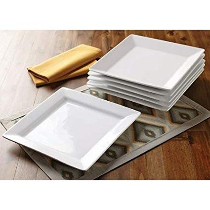 Better Homes and Gardens Square Dinner Plates, White, Set of 6