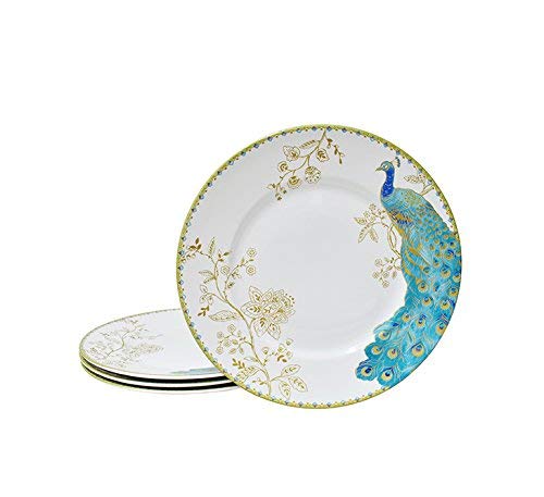 222 Fifth 1027WH704A1G49 Peacock Garden Dinner Plates, White