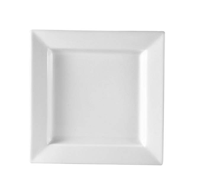 CAC China PNS-21 Princesquare 12-Inch Super White Porcelain Square Plate, Box of 12