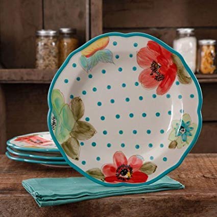 The Pioneer Woman Vintage Bloom 4-Pack Scalloped Dinner Plate Set, Multi-Color