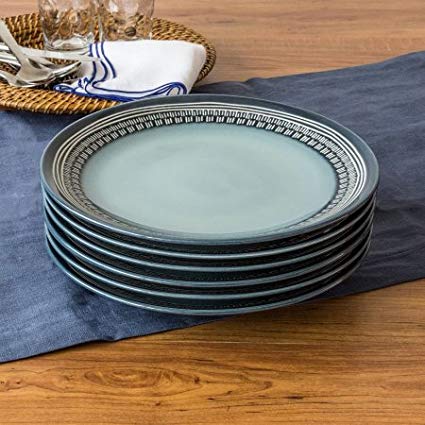 Set of 6 Teal Medallion Dinner Plates, L10.80 x W10.80 x H1.00 Inches