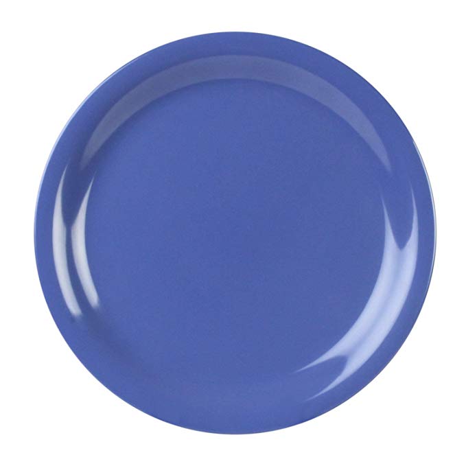 Excellanté Blue Melamine Collection 10-1/2-Inch Narrow Rim Round Plate, Blue, 12-Piece