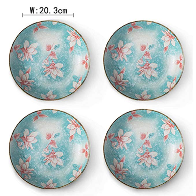 MASSJOY 4 Packs, Japanese-Style Dish Household Dish, Creative Ceramic Snow-Fed Dishware Dumpling Dish, Round Dish Set.8 Inchs