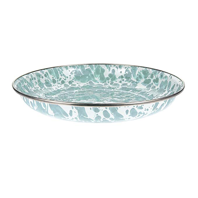 Enamelware - Sea Glass Teal Swirl Pattern - 10 Inch Pasta Plate