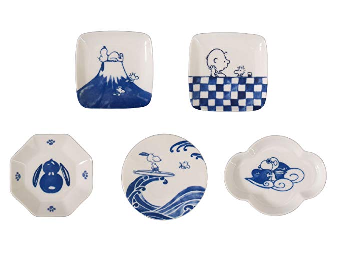 Peanuts Snoopy Japanesque Miniature Plates Set of 5 Yamaka Japan