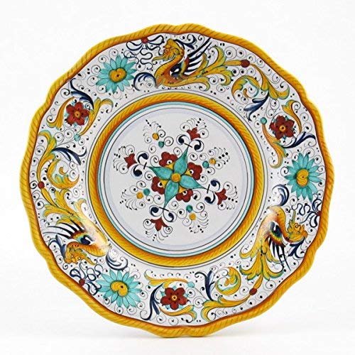 Hand Painted Italian Ceramic 11-inch Dinner Plate Scallop Rim Raffaellesco - Handmade in Deruta