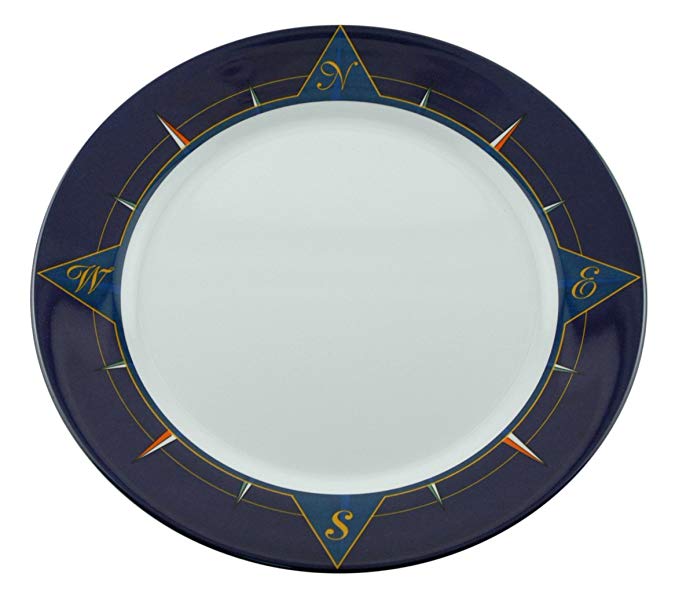 Galleyware Blue Compass Melamine Non-Skid Dinner Plates, Set Of 6