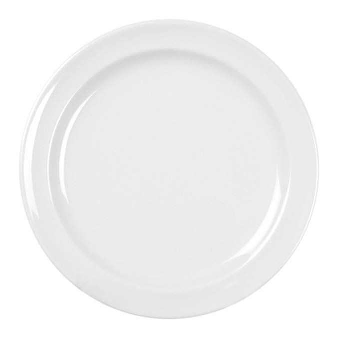 Excellanté Milan Melamine White Collection 9-Inch Round Dinner Plate, White, 12-Piece