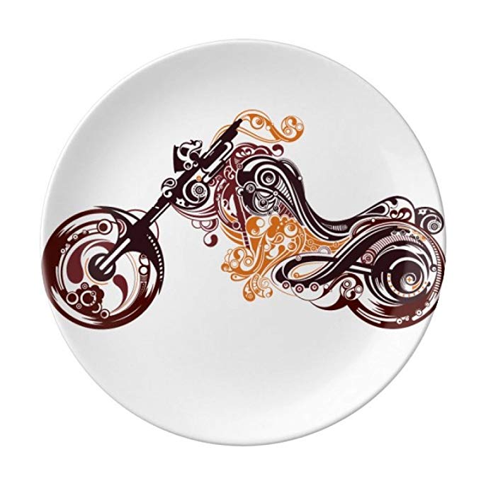 Colorful Motorcycle Art Grain Silhouette Dessert Plate Decorative Porcelain 8 inch Dinner Home