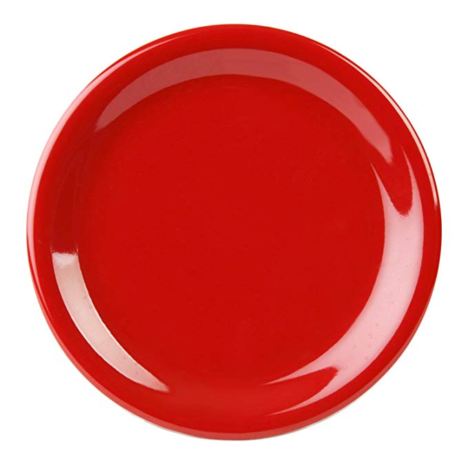 Excellanté Crimson Melamine Collection 10-1/2-Inch Narrow Rim Round Plate, Pure Red, 12-Piece