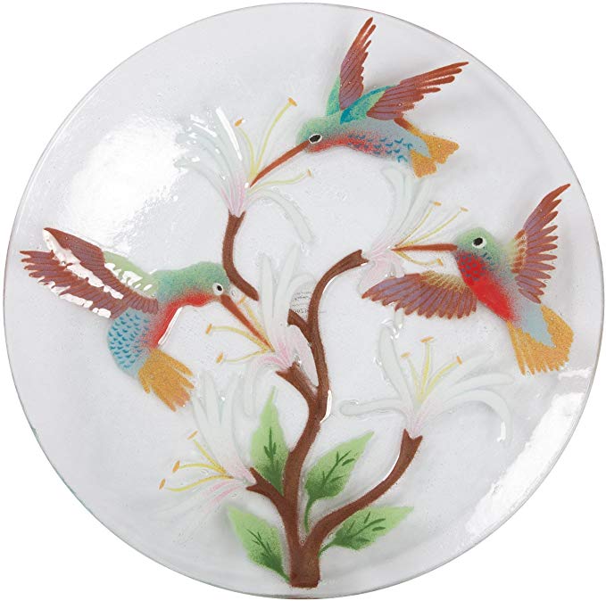 Fusion Art Glass 14-Inch Round Plate with Hummingbird Design