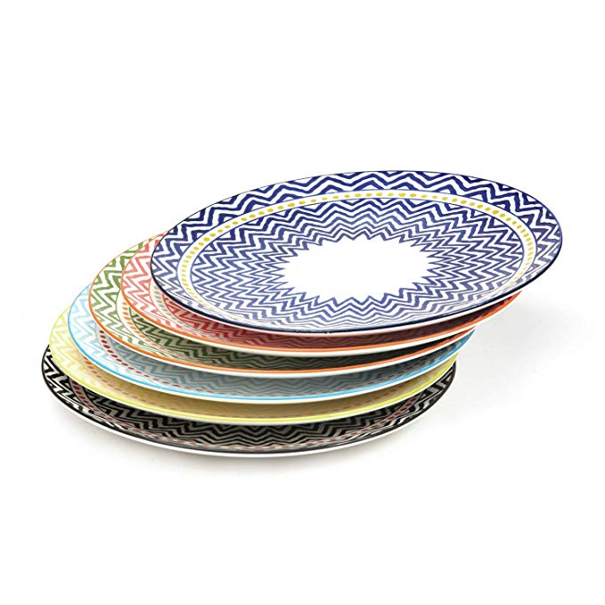 Porcelain Dinner Plates Set for Pasta, Service for 6, Assorted Colors, 10.3 Inch, FDA Approved (Plates)