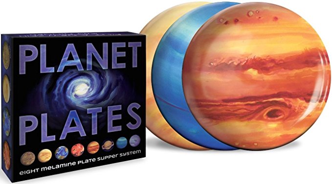 Planet Plates Set - Eight 10 Inch Melamine Astronomy Dinner Plates