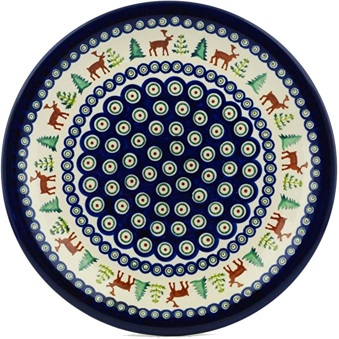 Polish Pottery Dinner Plate 11-inch Reindeer In The Pines