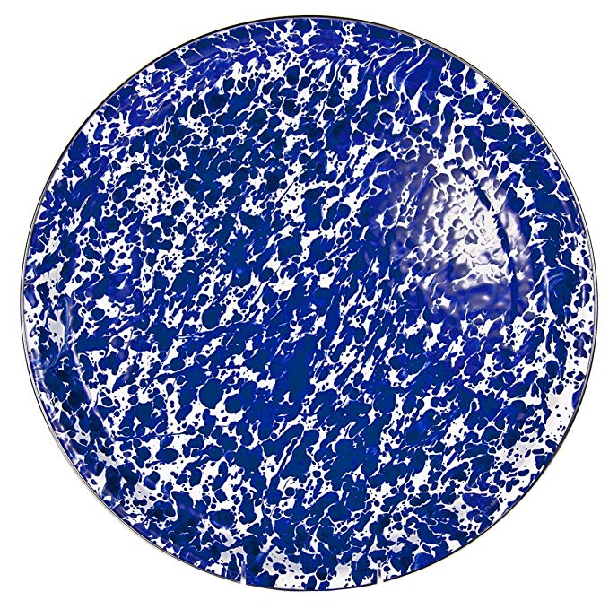 Enamelware - Cobalt Blue Swirl Pattern - 15.5 Inch Round Serving Tray