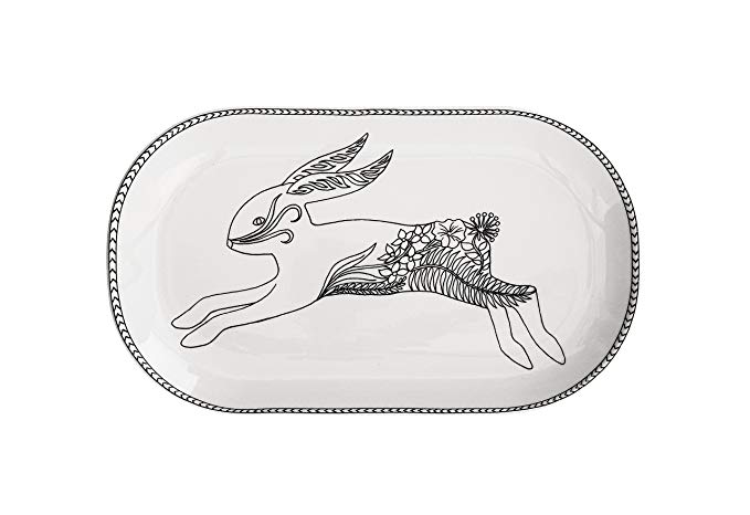 Creative Co-op Stoneware Plate with Rabbit Image, Multicolor