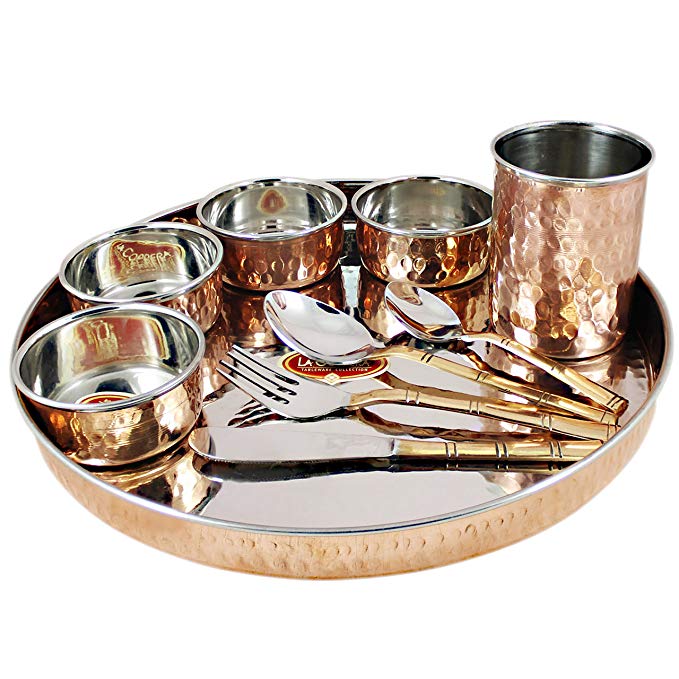 SKAVIJ Dinnerware Set Service for 1, Dinner Plates Bowls Mugs and Cutlery Set 10 -Piece Set, Copper Stainless Steel