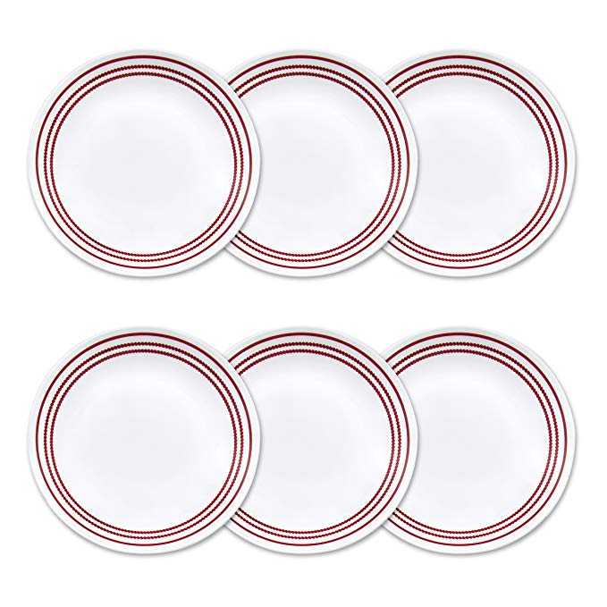 Corelle Livingware 6-Piece Ruby Red Lunch Plate Set, 8.5-Inch, White