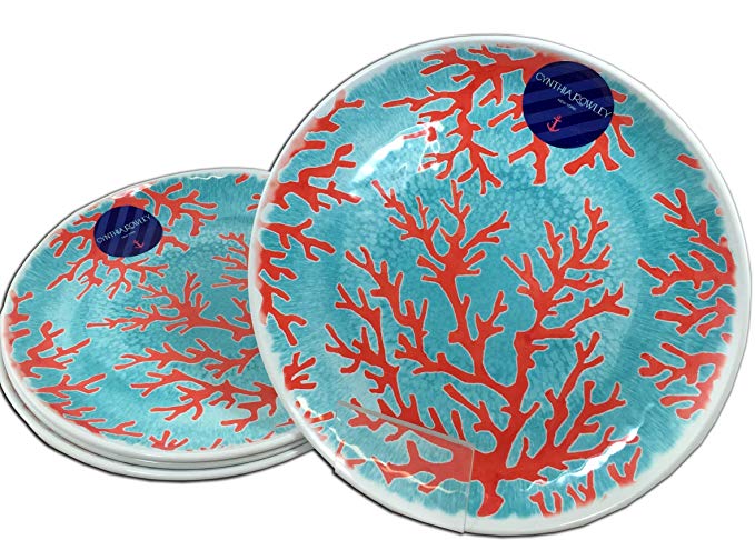 Cynthia Rowley Melamine Sea Life Coral Dinner Plates - Set of 4 - Approx. 10 3/4
