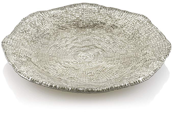 IVV Glassware Diamante 11-Inch Plate, Beige Chrome Decoration