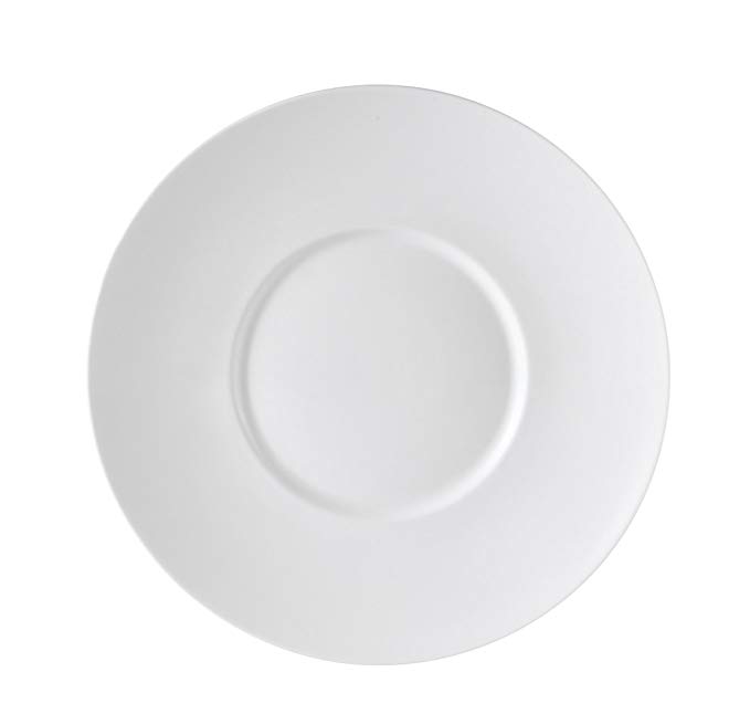 CAC China PS-16 Porcelain Round Plate with Wide Rim French Style, 10 by 1-1/8-Inch, Super White, Box of 12
