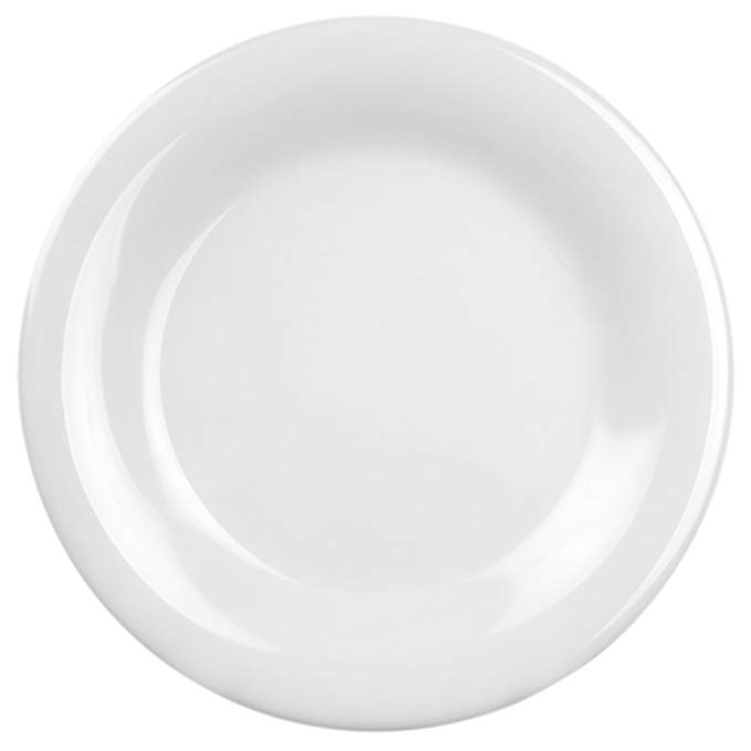 Excellanté White Melamine Collection 10-1/2-Inch Wide Rim Round Plate, White, 12-Piece