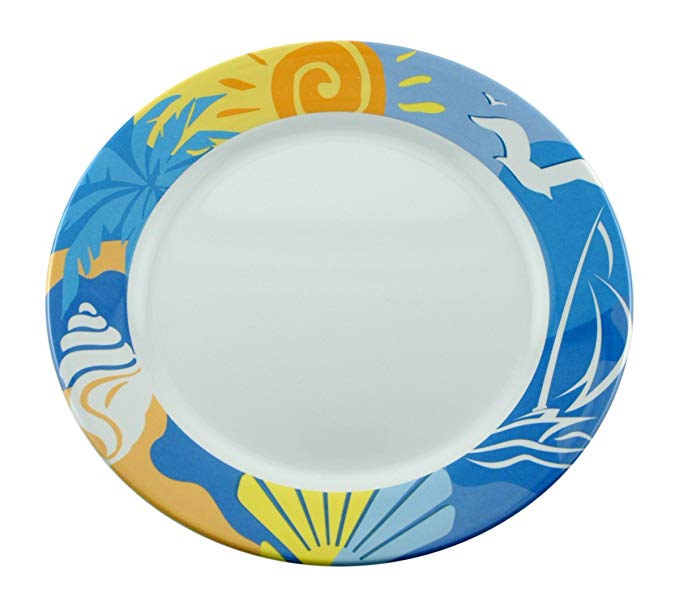 Galleyware Ocean Breeze Melamine Non-Skid Dinner Plates, Set Of 4