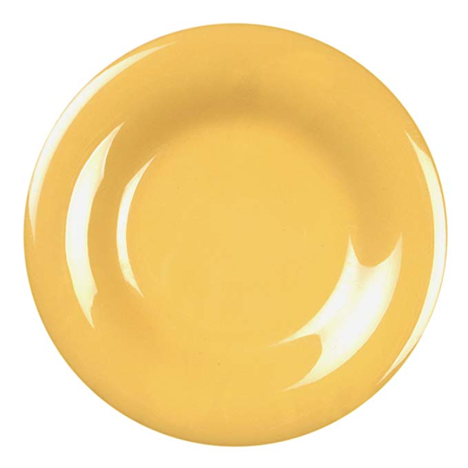 Excellanté Yellow Melamine Collection 12-Inch Wide Rim Round Plate, Yellow, 12-Piece