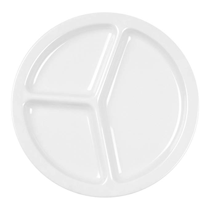 Excellanté Milan Melamine White Collection 10-Inch 3 Compartment Plate, White, 12-Piece