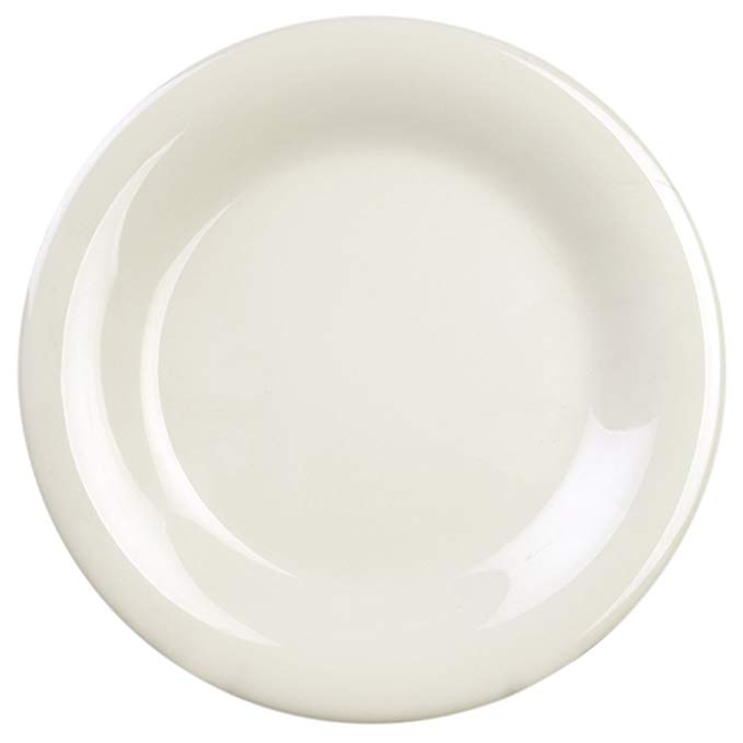 Excellanté Ivory Melamine Collection 12-Inch Wide Rim Round Plate, Ivory, 12-Piece