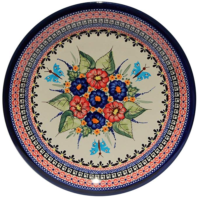 Polish Pottery Dinner Plate 10.75 Inch From Zaklady Ceramiczne Boleslawiec #1014-149 Art Signature Unikat Pattern, Diameter 10.75