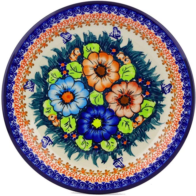 Polish Pottery 10¼-inch Lunch Plate (Butterfly Splendor Theme) Signature UNIKAT + Certificate of Authenticity