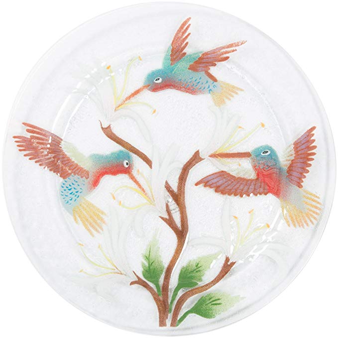 Fusion Art Glass 11-Inch Round Plate with Hummingbird Design