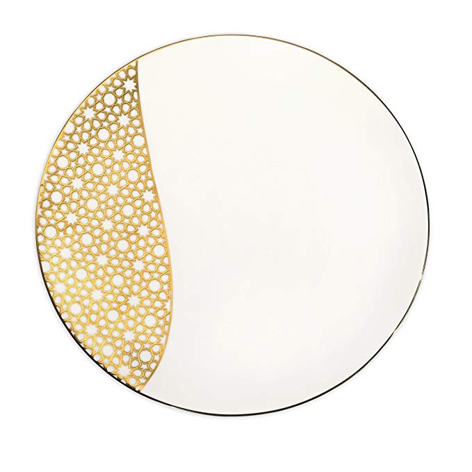 Merdinger Arabesque 18K Gold Plated Fine Bone China Porcelain Dinner Plate