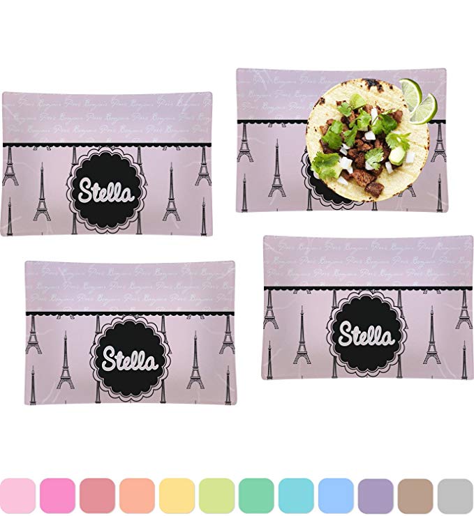 Paris & Eiffel Tower Set of 4 Glass Rectangular Lunch/Dinner Plate (Personalized)