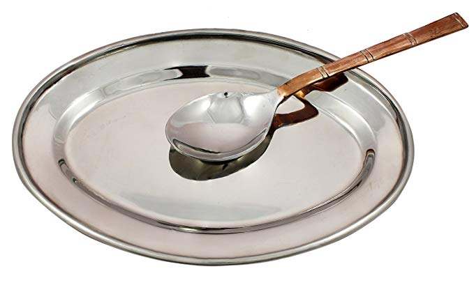 SKAVIJ Copper Stainless Steel 2-Piece Dinnerware Set for Snack, Cheese, Salad and Dinner, Plate and Spoon Set 8 Inches