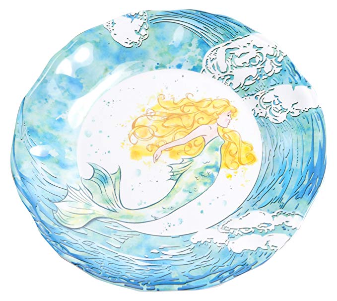 Galleyware Mermaid Melamine Non-Skid Salad/Dessert Plate, Set Of 4