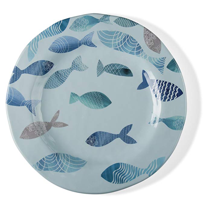 tag - Fish Melamine Dinner Plate, Durable, BPA-Free and Great for Outdoor or Casual Meals, Blue (Set Of 4)