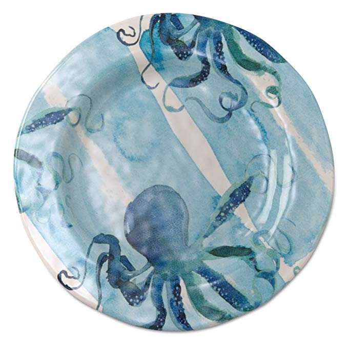 tag - Octopus Melamine Dinner Plate, Durable, BPA-Free and Great for Outdoor or Casual Meals, Ocean Blue (Set Of 4)