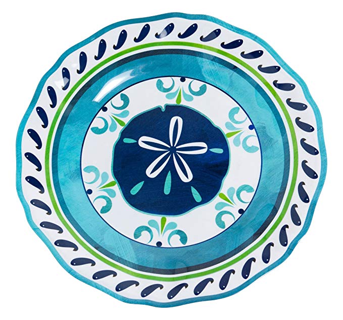 Galleyware Sand Dollar Melamine Non-Skid Dinner Plate, Set Of 4