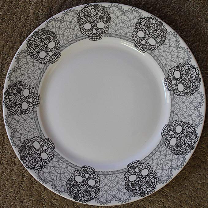 222 Fifth Halloween Skull Lace Dinner Plates - Approx.10- 3/4